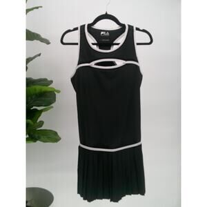 Fila Brandon Maxwell Womens Size Large Black Built In Bra Pleated Tennis Dress